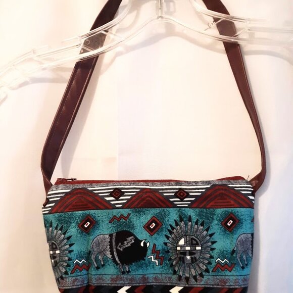 New Southwestern Buffalo Native Cowgirl Purse Teal Burgundy Mini Shoulder Bag - Picture 3 of 10